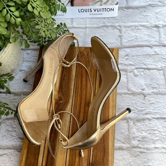 SCHUTZ🍁Josseana clear strap Metallic gold  Sandal Size 6 womens - Picture 6 of 12